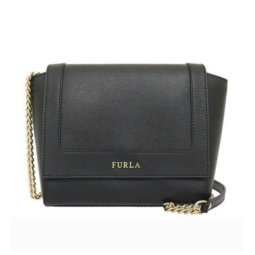Furla Ginevra Black Leather Crossbody Chain Bag